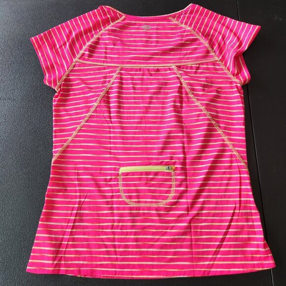 REEL‎ LEGENDS Shirt Short Sleeve With Back Zip Pocket Womens Small Pink Yellow - Picture 3 of 7